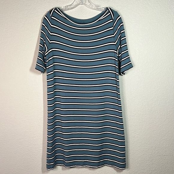 Lou & Grey Dresses & Skirts - Lou & Grey Blue White Stripe Knitted Short Sleeves Shirt Dress Women's Large